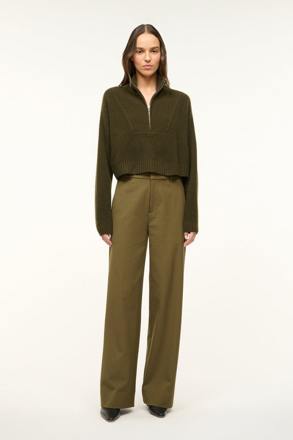 Staud CASHMERE CROPPED HAMPTON SWEATER OLIVE