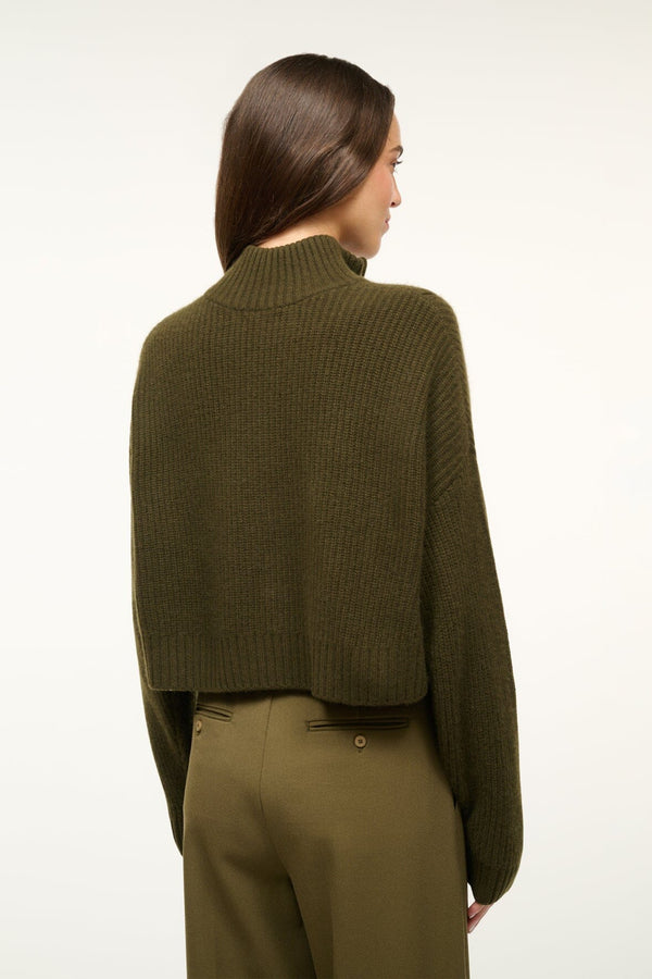 Staud CASHMERE CROPPED HAMPTON SWEATER OLIVE