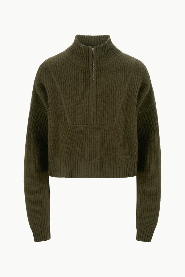 Staud CASHMERE CROPPED HAMPTON SWEATER OLIVE