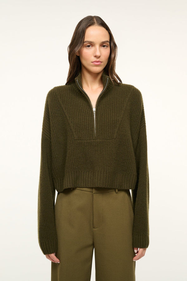 staud CASHMERE CROPPED HAMPTON SWEATER OLIVE