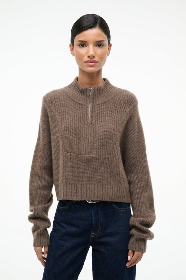 Staud CASHMERE CROPPED HAMPTON SWEATER TRUFFLE