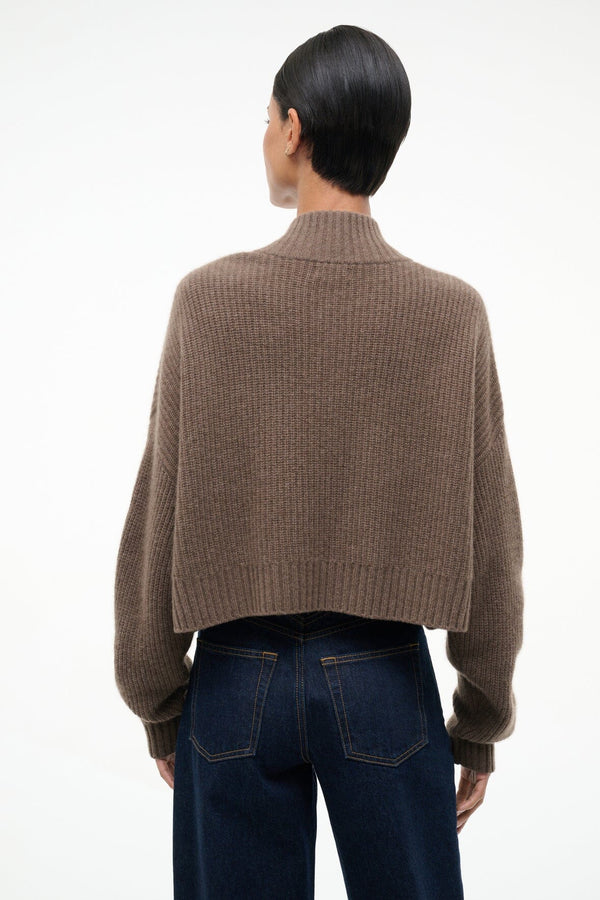 Staud CASHMERE CROPPED HAMPTON SWEATER TRUFFLE