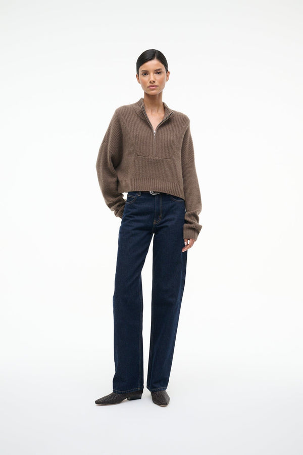 Staud CASHMERE CROPPED HAMPTON SWEATER TRUFFLE