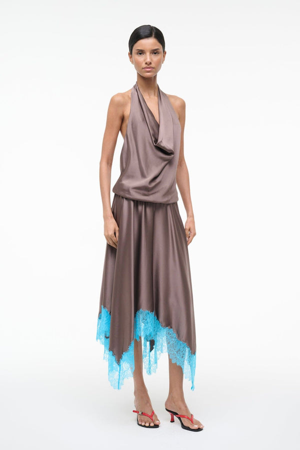 staud ELIRA SILK DRESS MINK POOL
