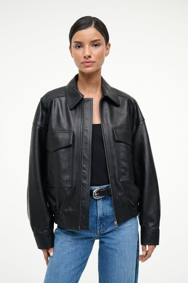 Staud EUGENE LEATHER JACKET BLACK