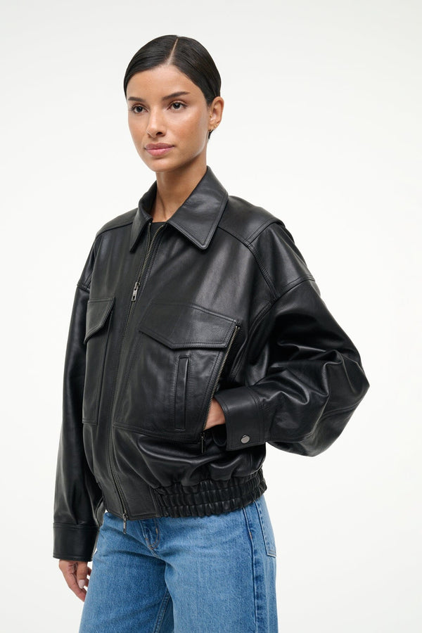 Staud EUGENE LEATHER JACKET BLACK