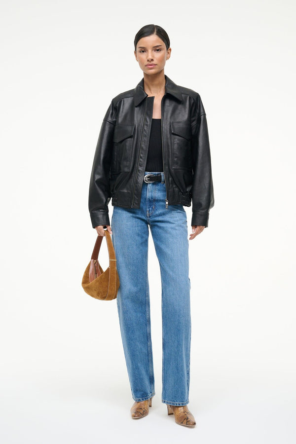 staud EUGENE LEATHER JACKET BLACK