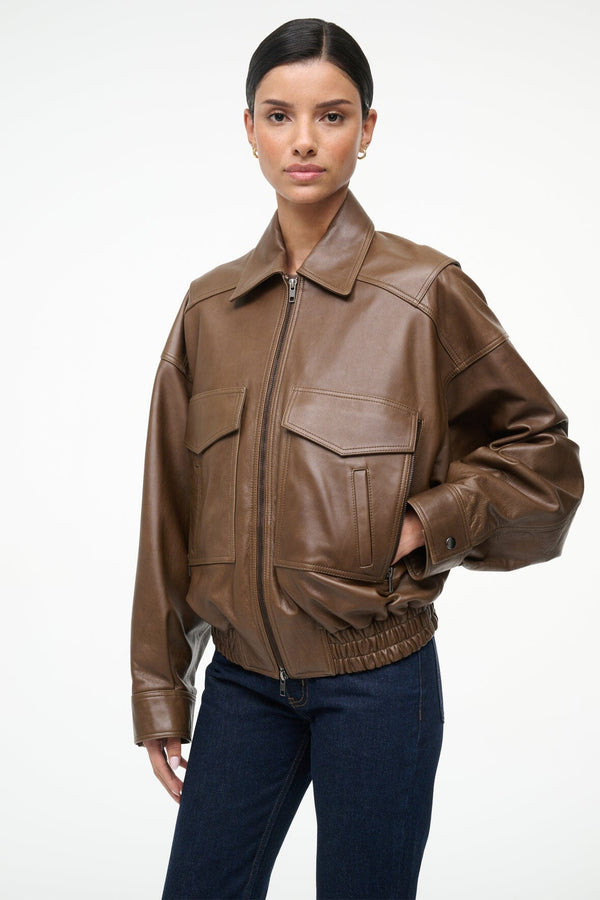 Staud EUGENE LEATHER JACKET TRUFFLE