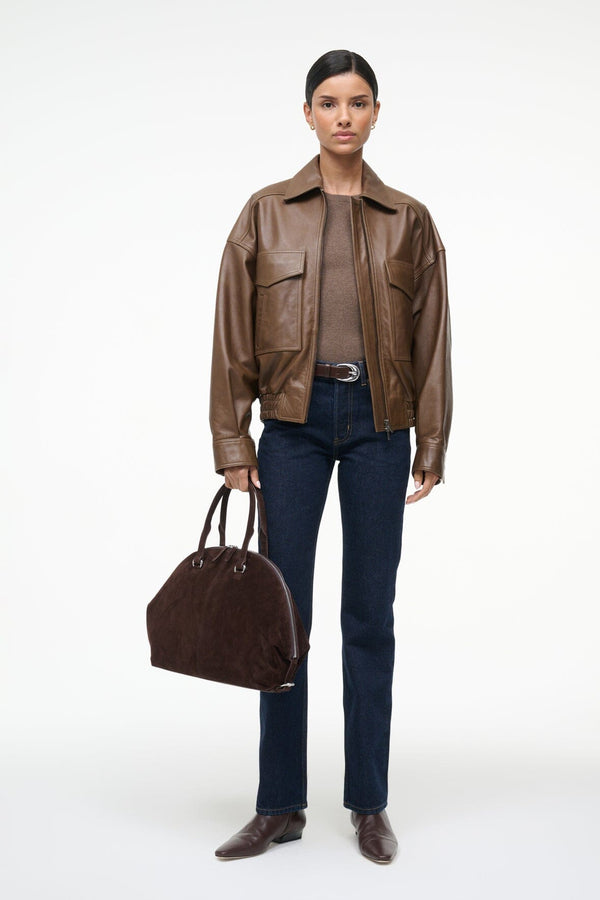 Staud EUGENE LEATHER JACKET TRUFFLE