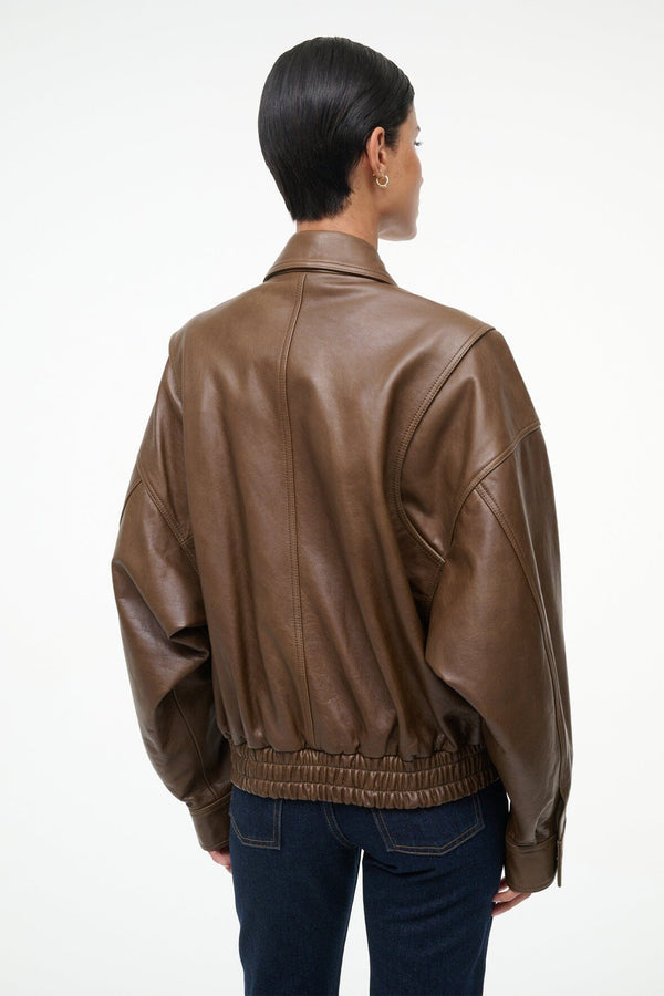 Staud EUGENE LEATHER JACKET TRUFFLE