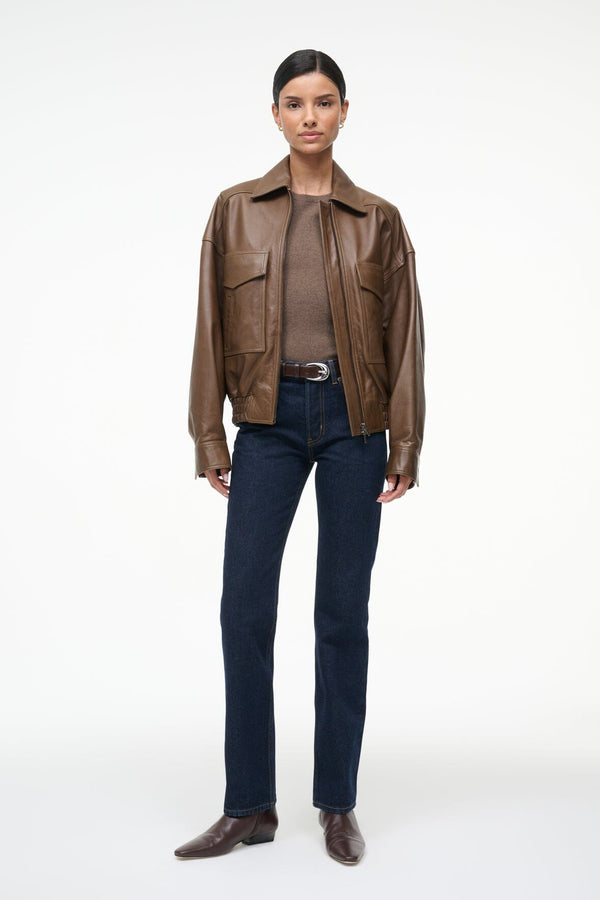 staud EUGENE LEATHER JACKET TRUFFLE