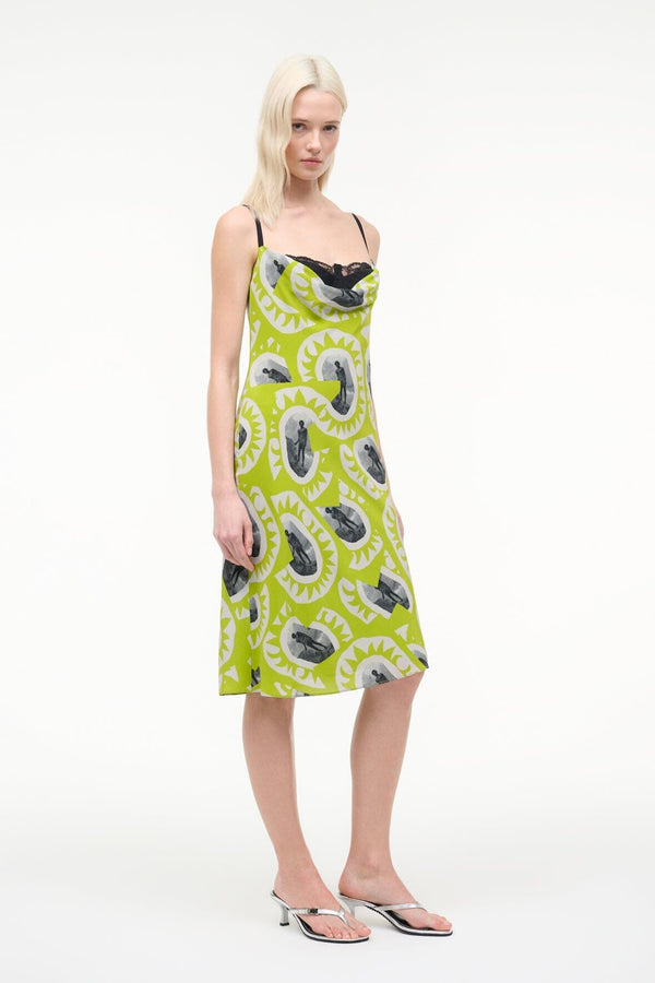 Staud EVANGELINE DRESS PADDLE OUT CHARTREUSE