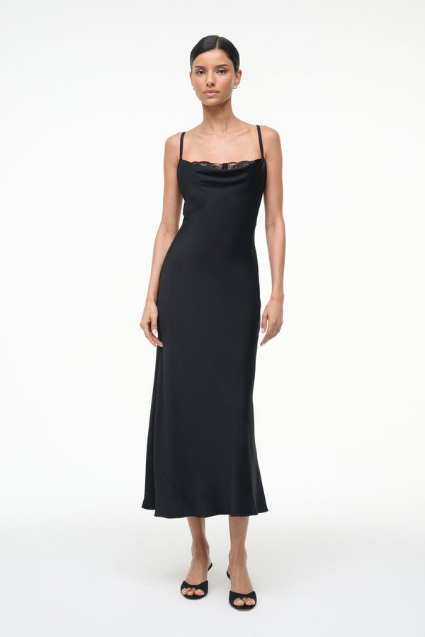 Staud EVANGELINE SILK MIDI DRESS BLACK