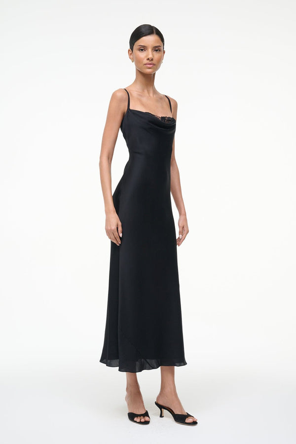 Staud EVANGELINE SILK MIDI DRESS BLACK