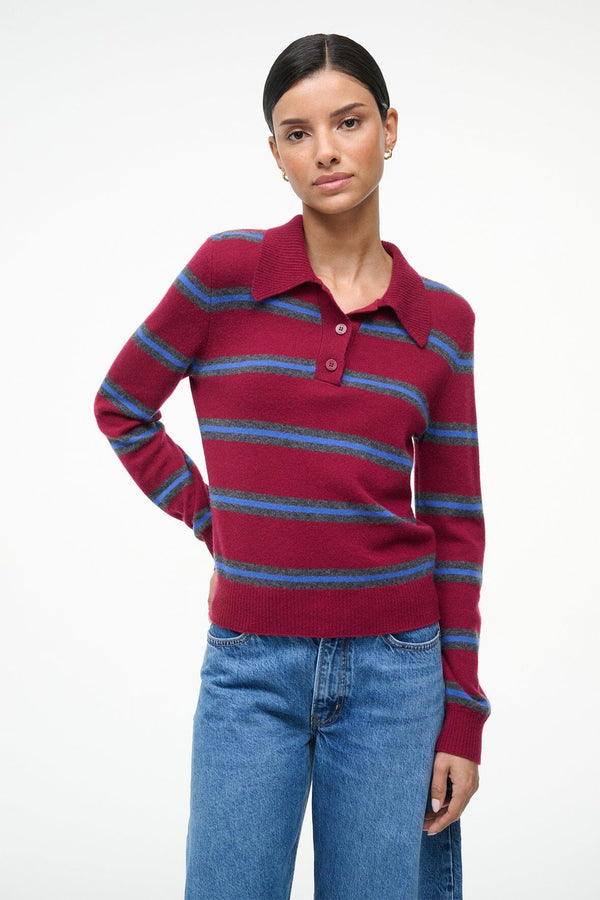 Staud GEMMA CASHMERE SWEATER CRIMSON STRIPE