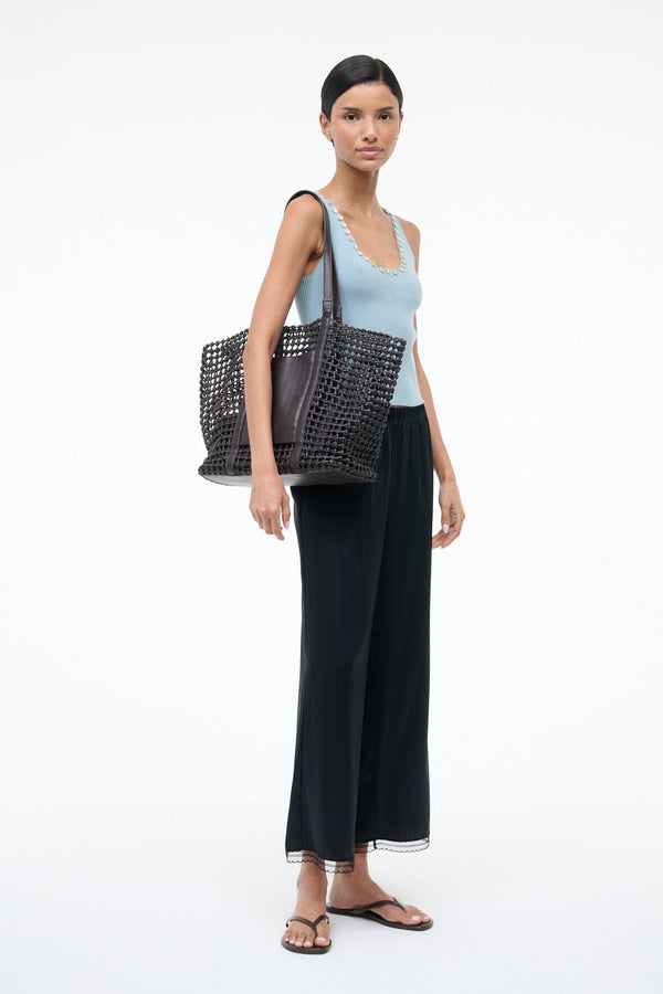Staud GETAWAY HAND-KNOTTED TOTE BAG ESPRESSO