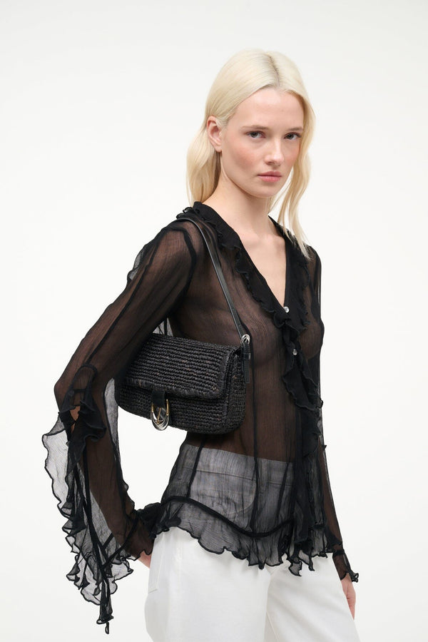 Staud HARLOW RAFFIA BAG BLACK RAFFIA