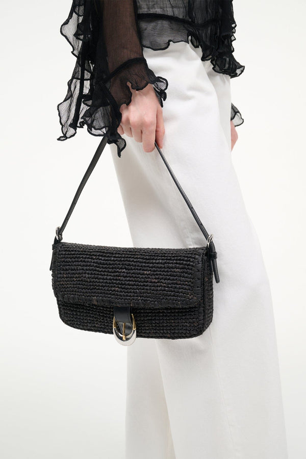 Staud HARLOW RAFFIA BAG BLACK RAFFIA