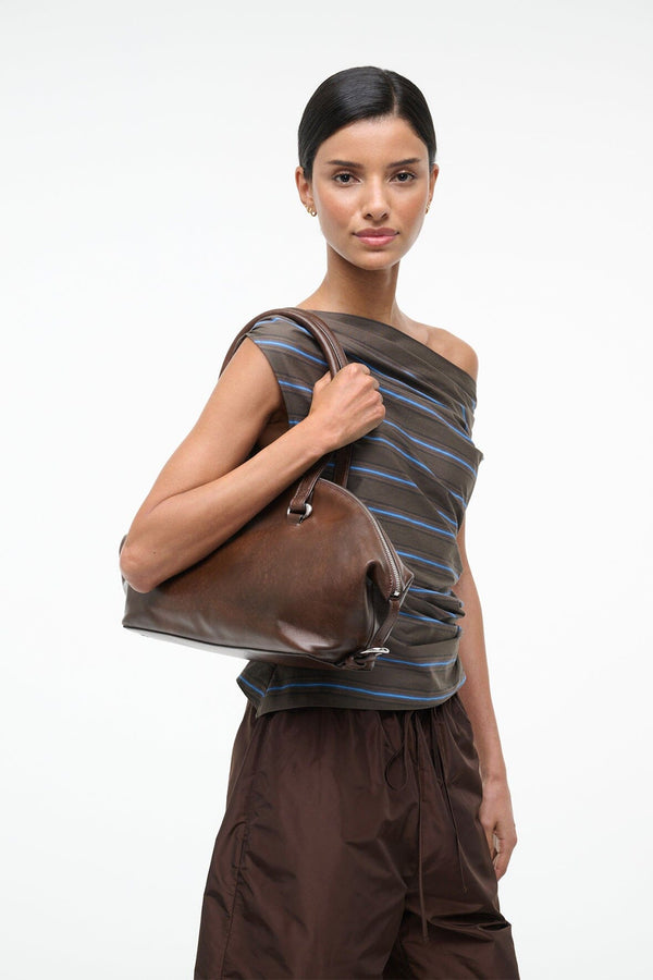 Staud HESTER SHOULDER BAG ESPRESSO DISTRESSED