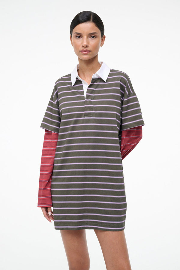 Staud IVAR DRESS PINE STRIPE BURGUNDY STRIPE