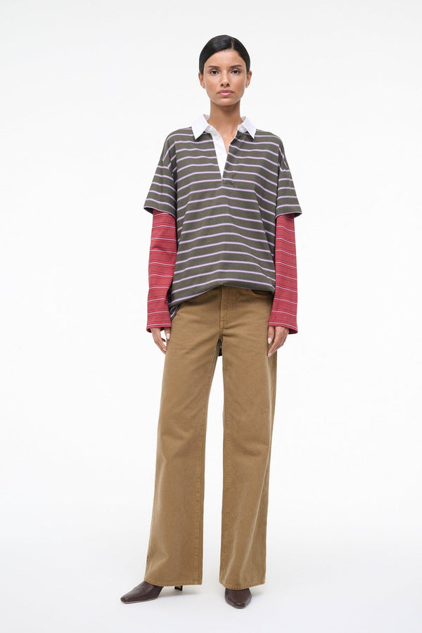 Staud IVAR DRESS PINE STRIPE BURGUNDY STRIPE