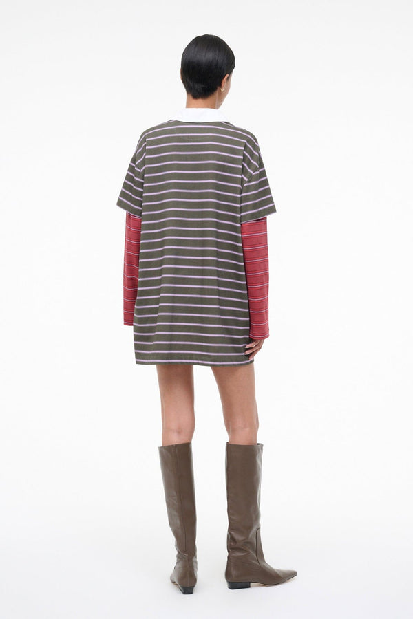 Staud IVAR DRESS PINE STRIPE BURGUNDY STRIPE