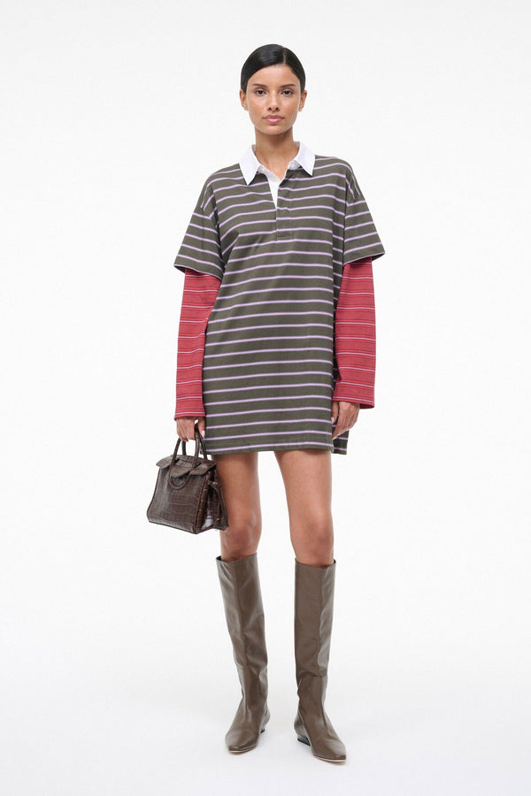 staud IVAR DRESS PINE STRIPE BURGUNDY STRIPE