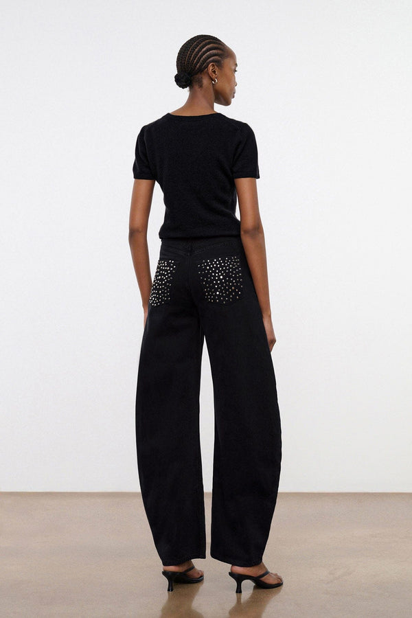 staud JACKSON BARREL JEAN STUDDED BLACK