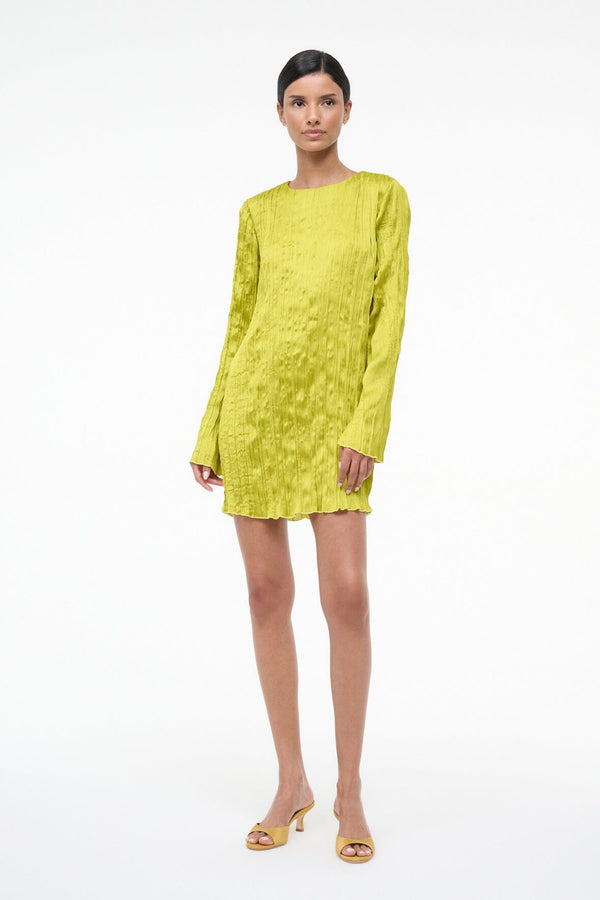 staud KONA DRESS CHARTREUSE PLISSE