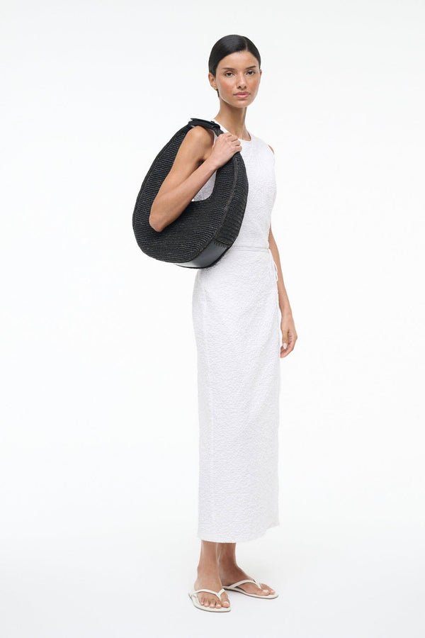 Staud LARGE RAFFIA MOON TOTE BAG BLACK RAFFIA