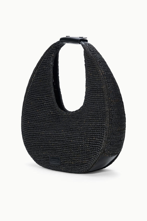 Staud LARGE RAFFIA MOON TOTE BAG BLACK RAFFIA