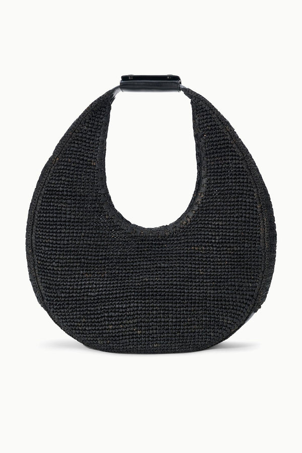 staud LARGE RAFFIA MOON TOTE BAG BLACK RAFFIA