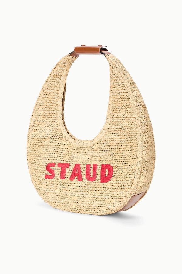 Staud LARGE RAFFIA MOON TOTE BAG GREAT WHITE