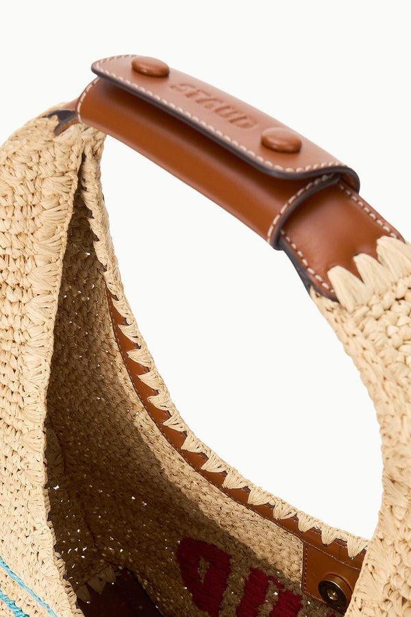 Staud LARGE RAFFIA MOON TOTE BAG GREAT WHITE
