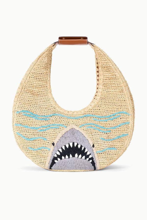staud LARGE RAFFIA MOON TOTE BAG GREAT WHITE