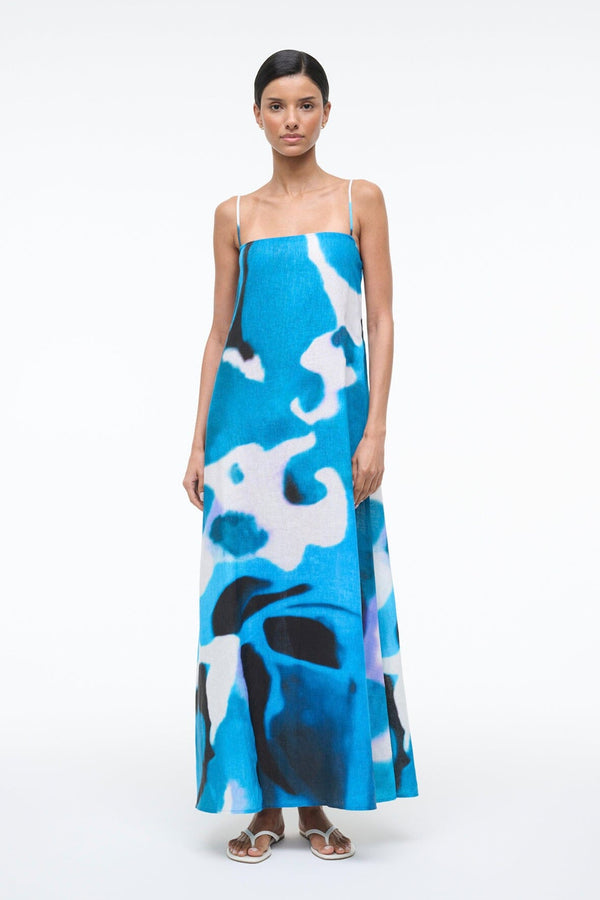staud LAURA LINEN DRESS BLUE HAZE