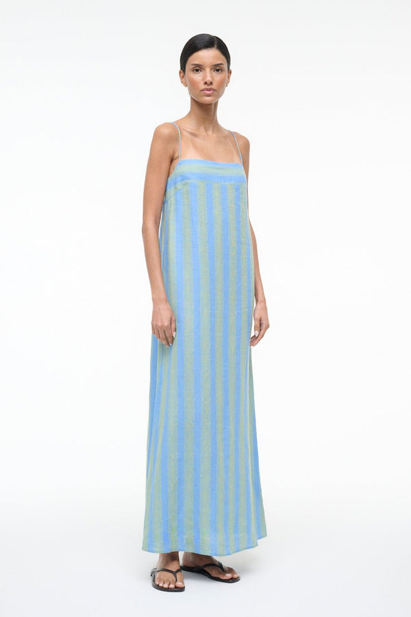 Staud LAURA LINEN DRESS SEAPORT STRIPE