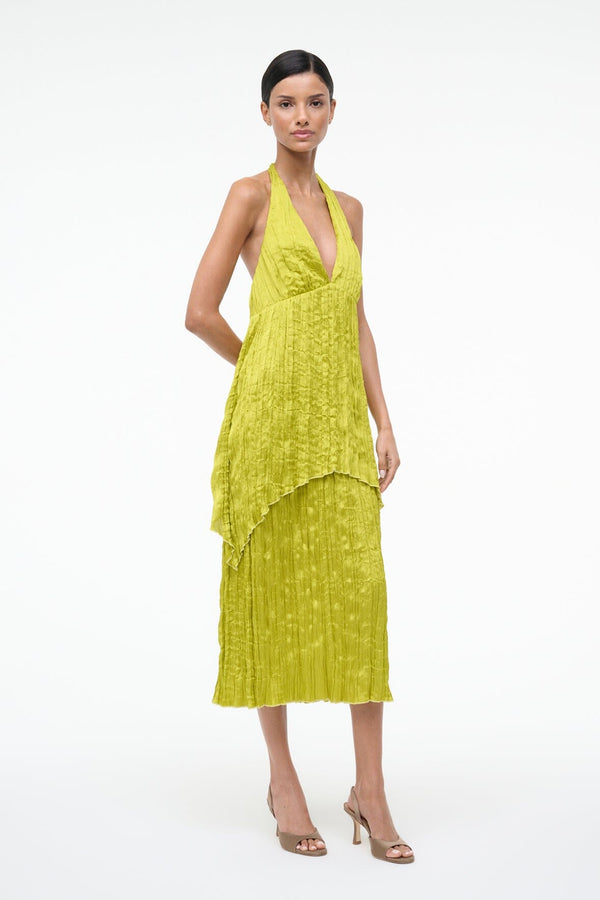 Staud LAURIE DRESS CHARTREUSE PLISSE