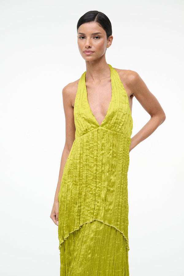 Staud LAURIE DRESS CHARTREUSE PLISSE