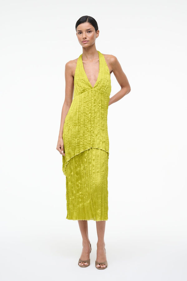 staud LAURIE DRESS CHARTREUSE PLISSE