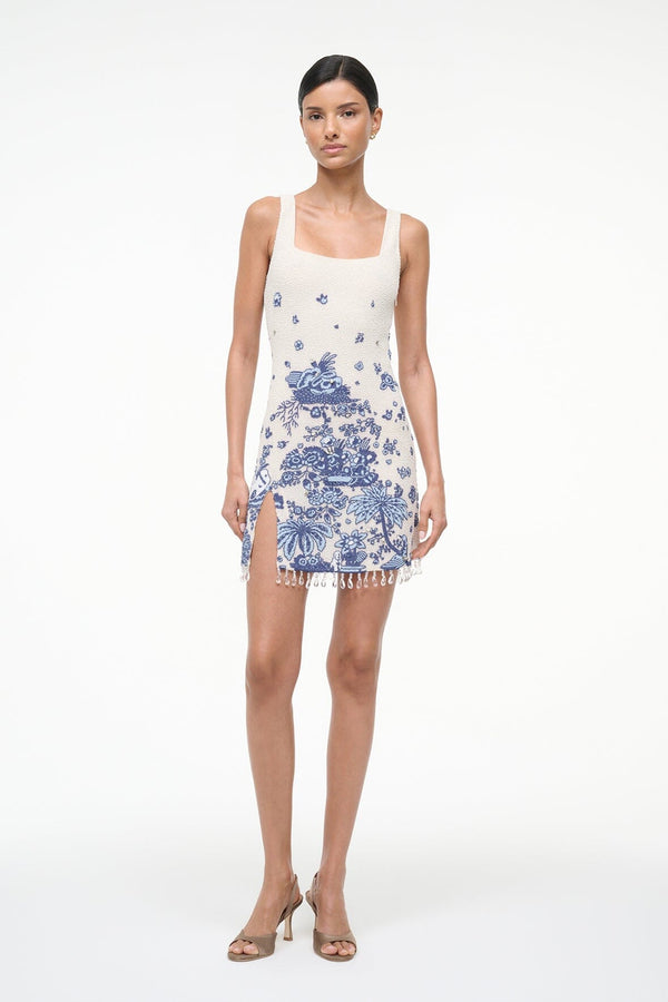staud LE SABLE DRESS BLUE TOILE
