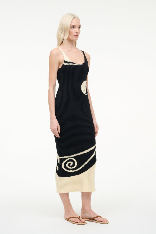 Staud LETA DRESS BLACK IVORY