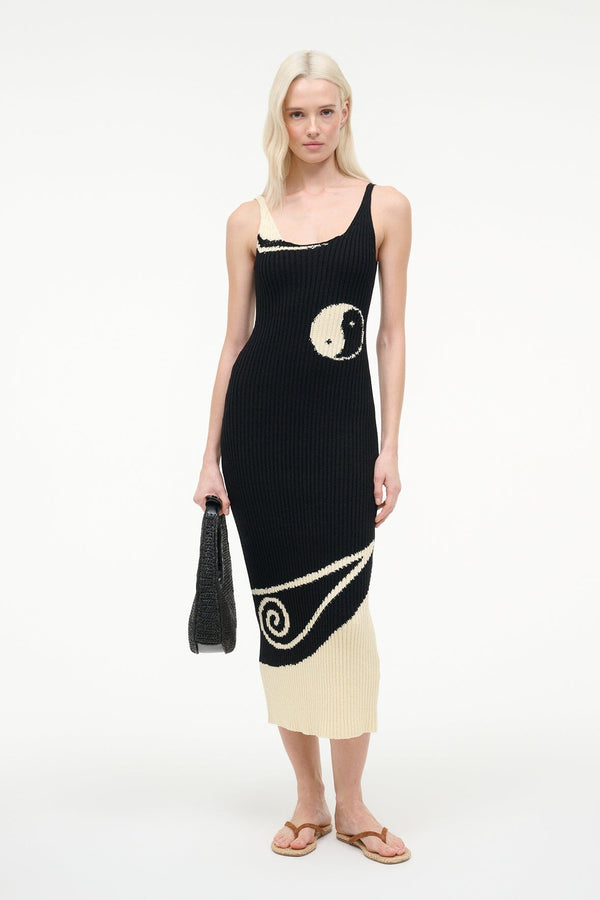 staud LETA DRESS BLACK IVORY