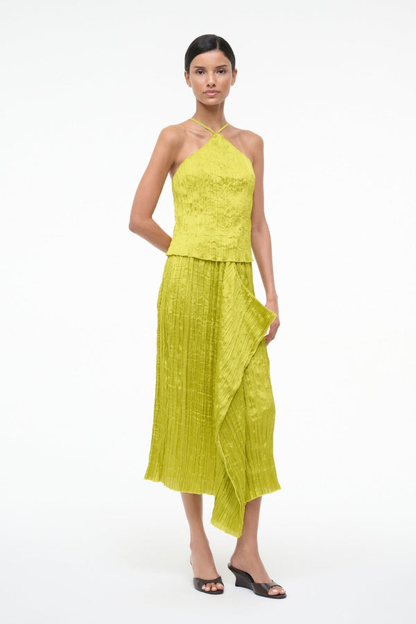 staud MAI SKIRT CHARTREUSE PLISSE
