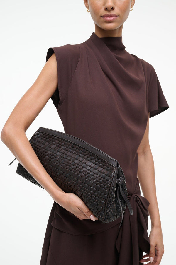 Staud MAUDE SOFT CLUTCH ESPRESSO WOVEN LEATHER