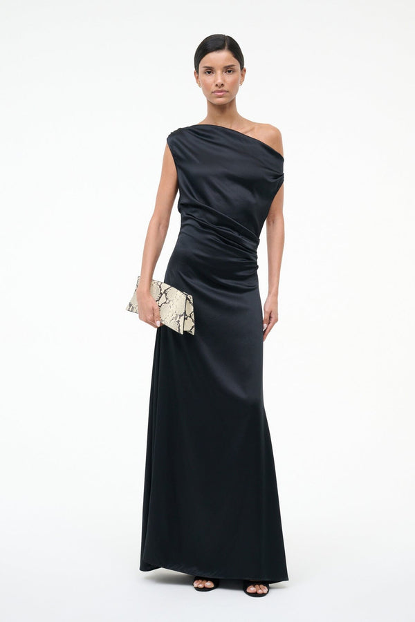 staud MAXI PHARE SILK DRESS BLACK