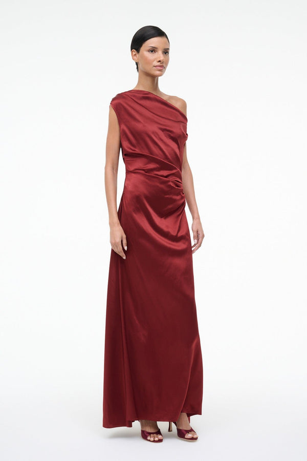 Staud MAXI PHARE SILK DRESS SANGRIA