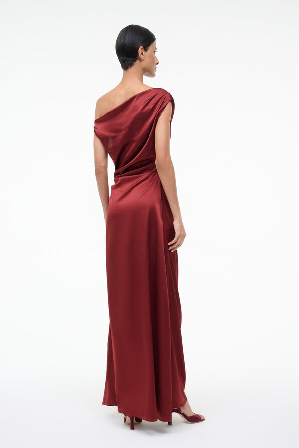 Staud MAXI PHARE SILK DRESS SANGRIA