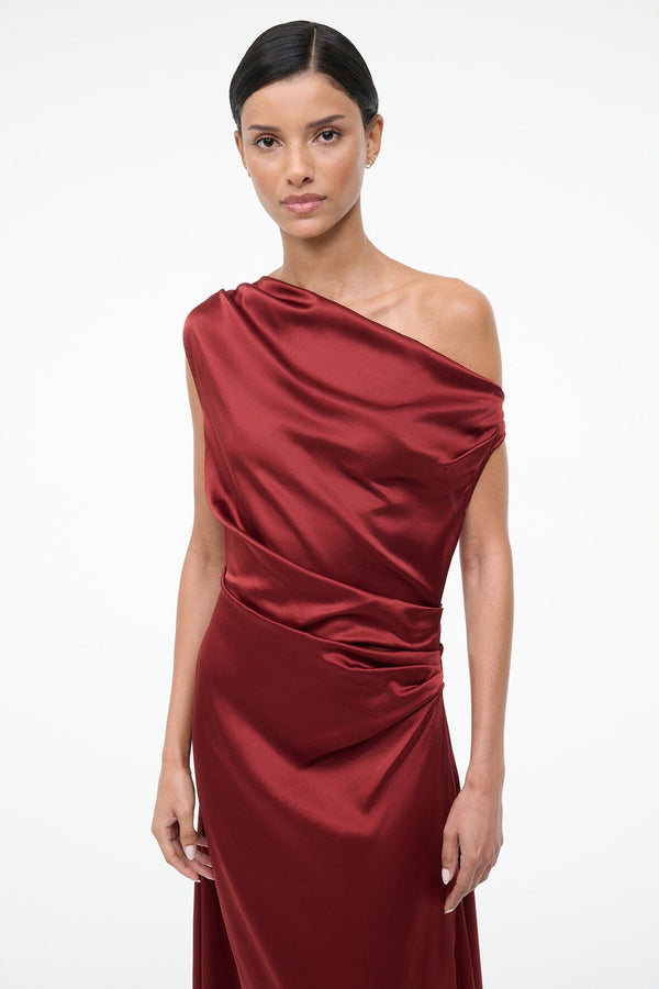 Staud MAXI PHARE SILK DRESS SANGRIA