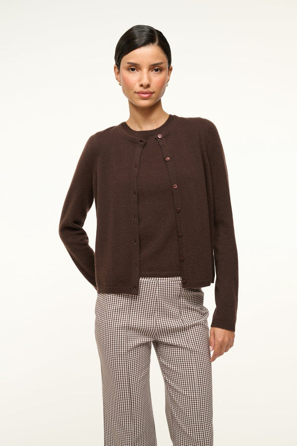 staud MIDNIGHT CASHMERE CARDIGAN DARK CHOCOLATE